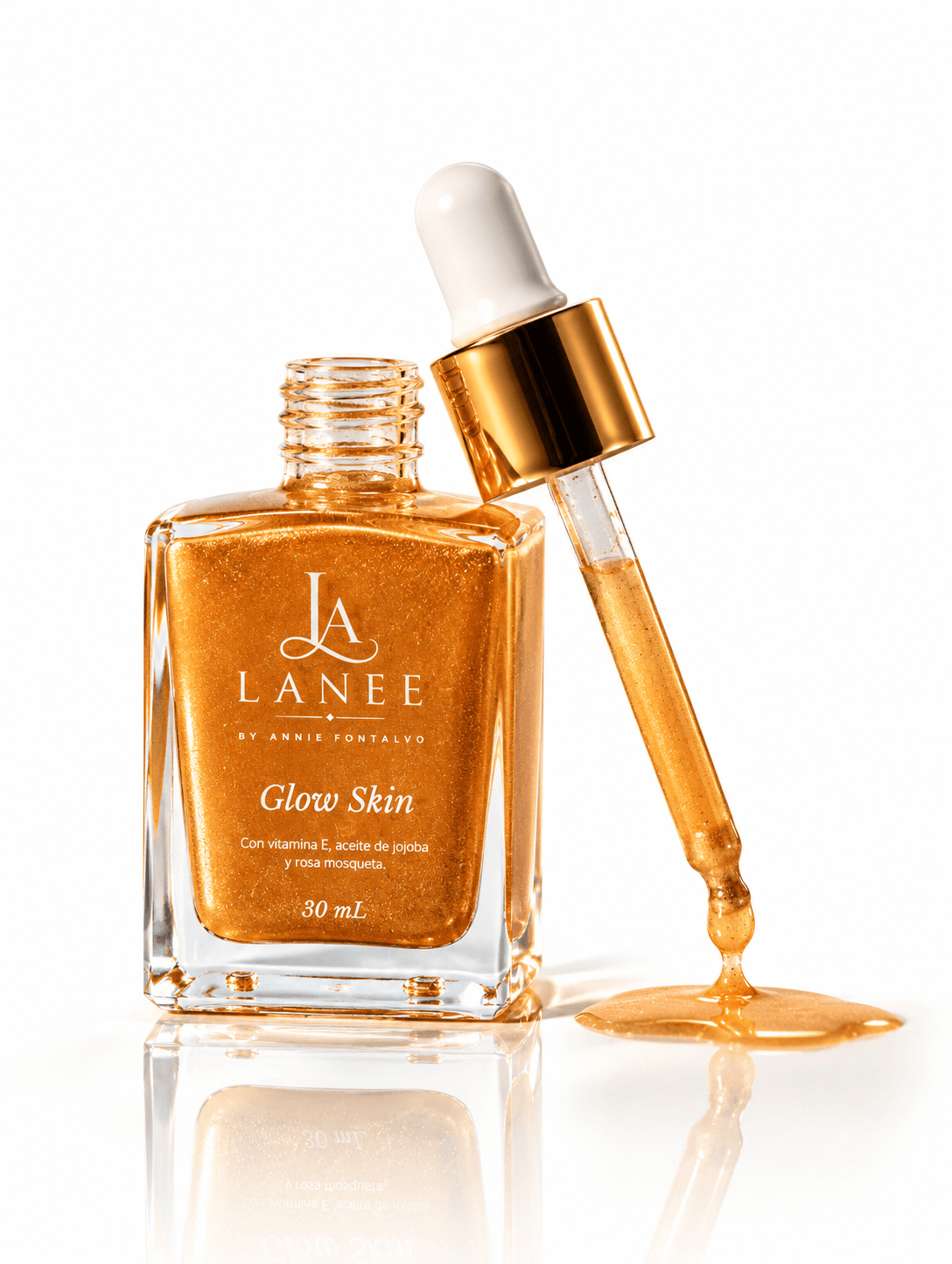 Gotero de Glow Skin Gold con el aceite dorado brillante