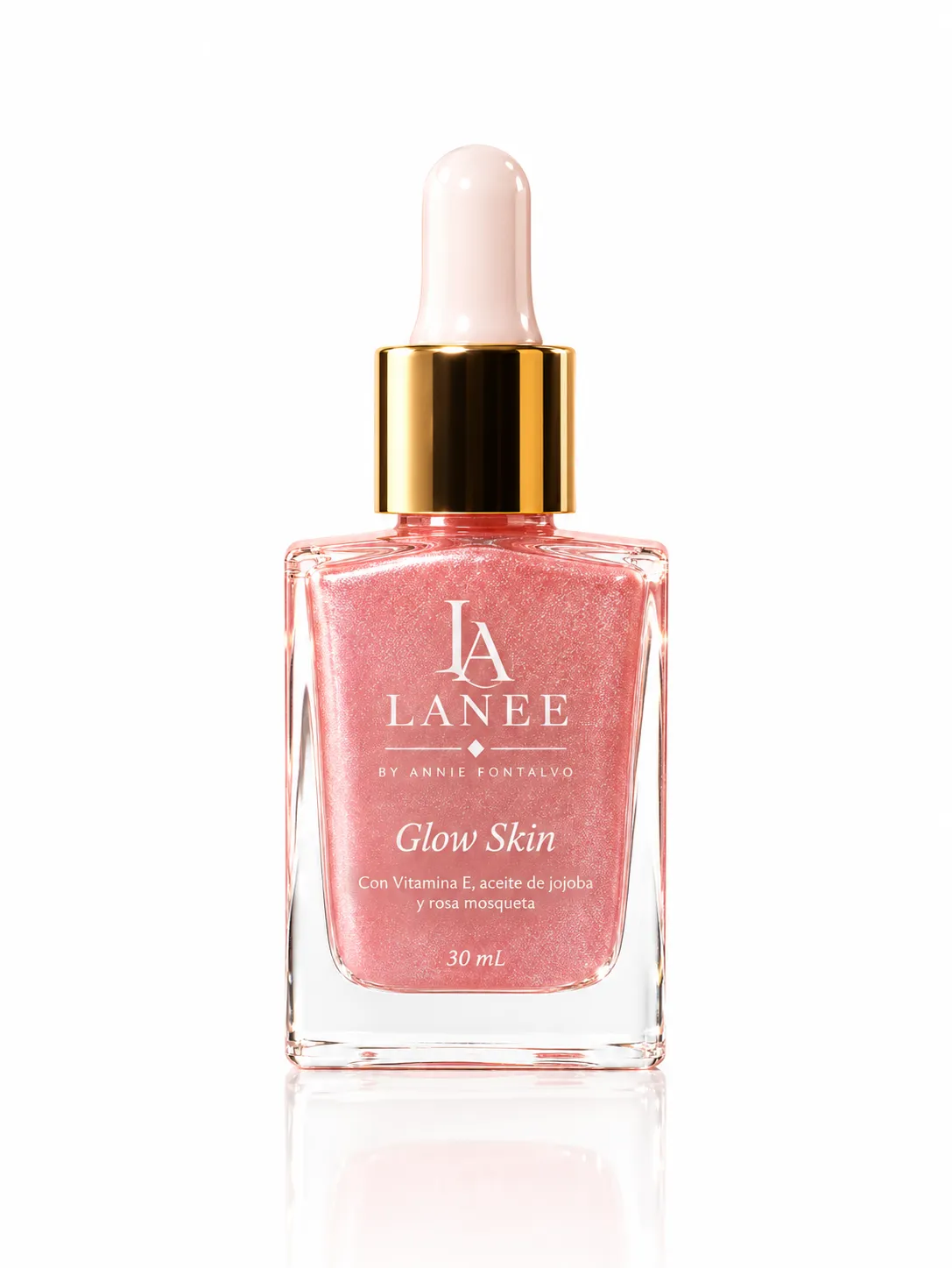 Glow Skin tono Rosé, frasco de vidrio con gotero dorado