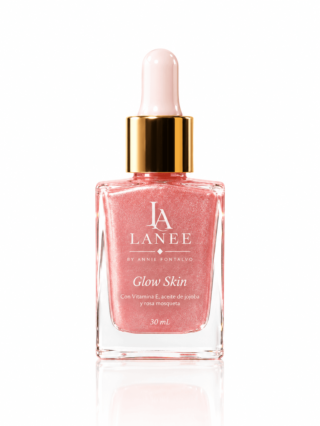 Glow Skin tono Rosé, frasco de vidrio con gotero dorado