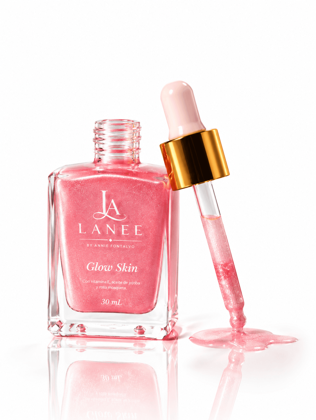 Gotero de Glow Skin Rosé con el aceite de brillo plateado